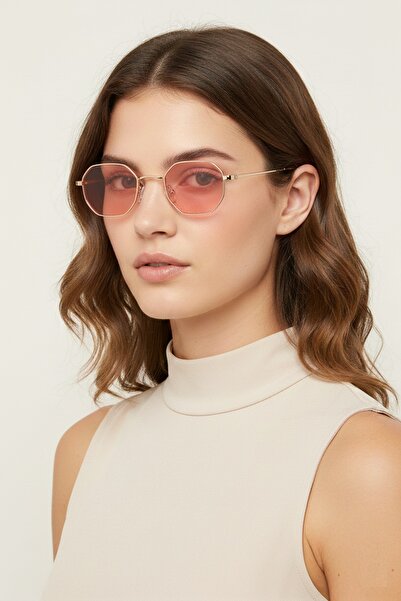 Daniel Klein Soft Pembe Gold Küçük Altıgen Polarize Camlı Kadın Güneş Gözlüğü