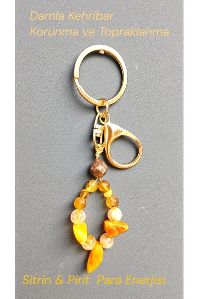 arzela سلسلة مفاتيح من الحجر الطبيعي باللون العنبر والسيترين تحمل رمزًا للحما...