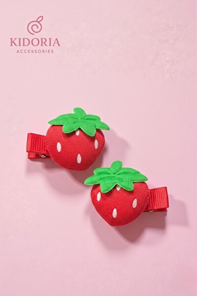 Kidoria 2'li Peluş Çilek Figürlü Çocuk Pens Saç Tokası