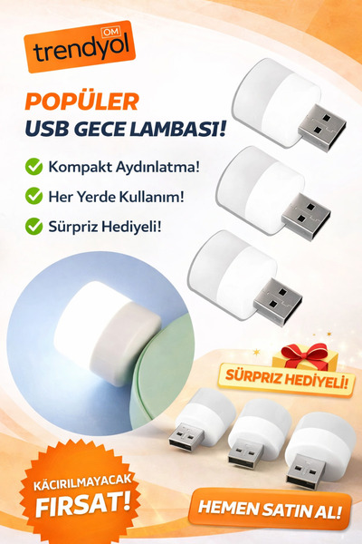 Hayatı Kolaylaştıran Ürünler Bibizde Mini USB Ampul Gece Lambası – Taşınabili...