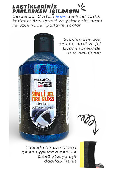 Ceramicar Custom Mavi Simli Jel Lastik Parlatıcı + Hediye Uygulama Süngeri - ...