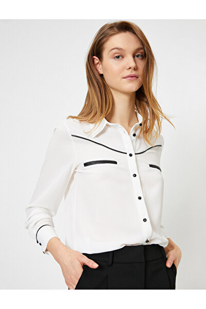 Koton Γυναικείο εκρού δερμάτινο πουκάμισο με λεπτομέρειες 0YAK68934PW