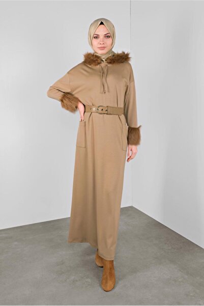 Alvina Hooded Fur Detailed Dress 40412