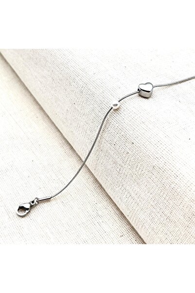 Siya Silver Non-Tarnish Steel Snake Chain Pearl Heart Bracelet