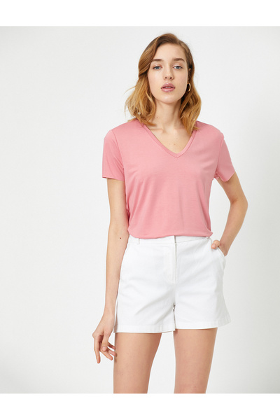 Koton Μπλουζάκι με κοντό μανίκι με λαιμόκοψη