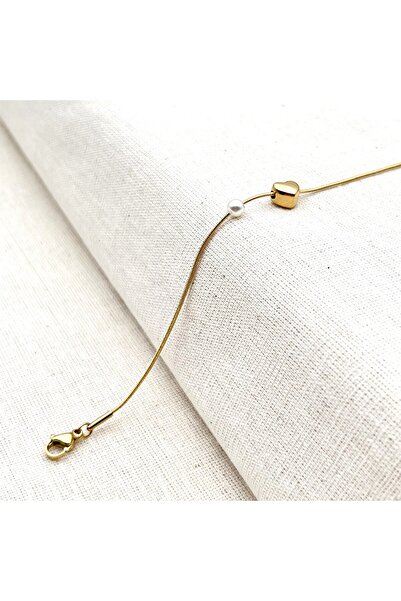 Siya Silver Non-Tarnish Steel Snake Chain Pearl Heart Bracelet