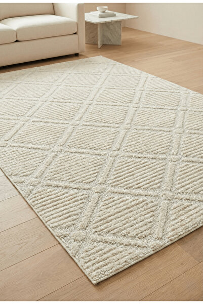 Anaska Home Modern Halı Özel Kesme Halı Salon Halısı Mutfak Halısı Yolluk Kolay Temizlenebilir Halı Krem Halı