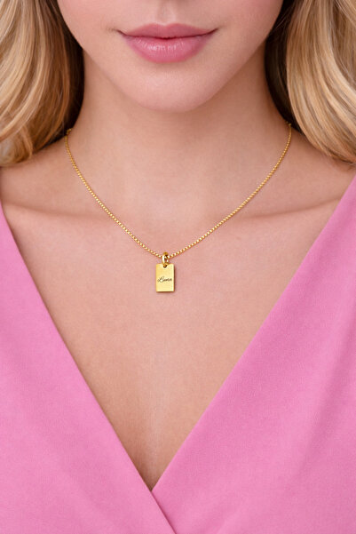 Soleildor Mini Dikdörtgen İsim Gümüş Kolye