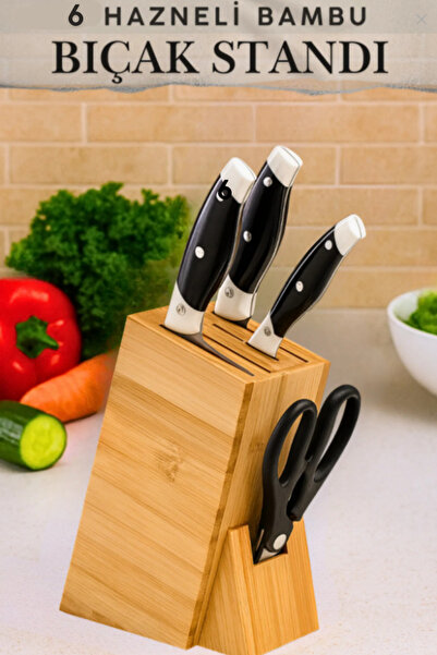 Penthouse Bambu Bıçak Tutucu Standı - Bıçaklık - Mutfak Tezgah Üstü Bıçak Tut...