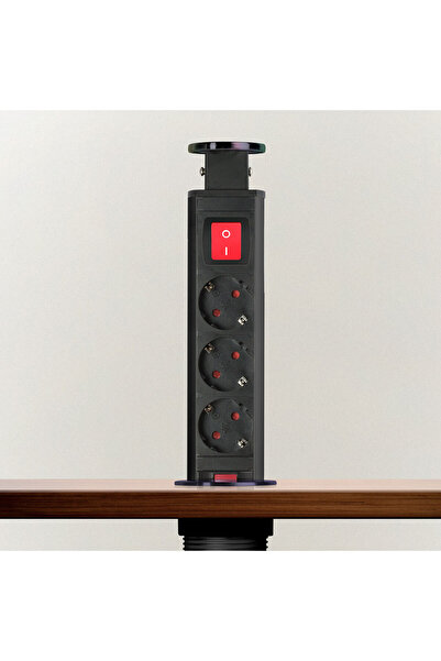 DELIGHT Distribuitor 3 prize cu protectie pentru copii, Intrerupator, Carcasa Metalica, Montare pe Blat, Sis