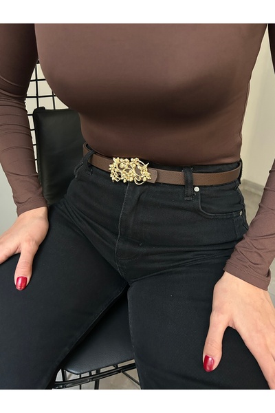 LİA KEMER Women's Gold Daisy Patterned Buckle Belt Waist Belt Coat Belt Dress...