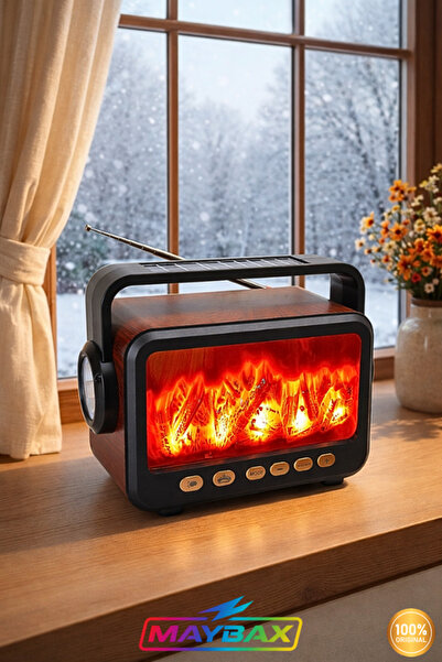 Maybax Şömineli Nostaljik Radyo Bluetooth USB TF Kart El Feneri FM Radyo Güne...