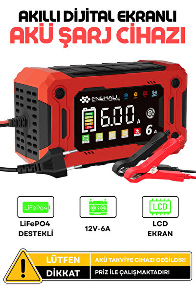 Enshall 12V-6A Araba, Kamyon, Tır, Gemi Motosiklet LıfeP04 Özellikli Akıllı H...