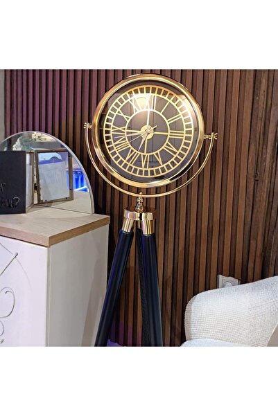 Beyaz Gelincik Home Dekoratif 3 Ayaklı Metal Çerçeveli Ahşap Ayaklı Saat