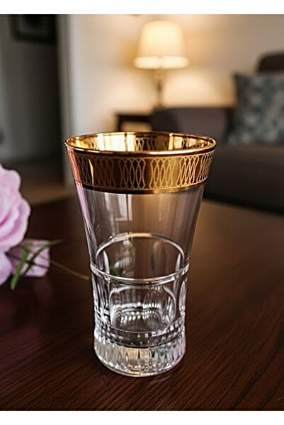 DECOSTYLE Paşabahçe as Gold Decorated Set of 6 Soft Drink Glasses - Stylish P...