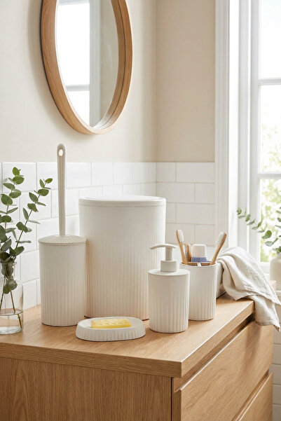 MAKRİ HOME 5'li Banyo Seti, Beyaz, Şık Hacim 6 Litre