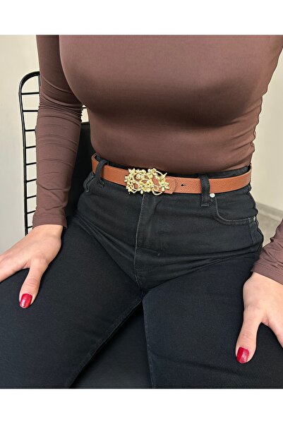 LİA KEMER Women's Gold Daisy Patterned Buckle Belt Waist Belt Coat Belt Dress...