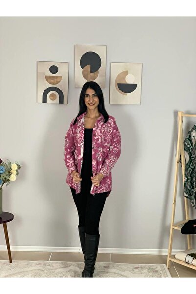 YusGos Women's Single Pocket Patterned Thick Lumberjack Jacket Shirt (Pink)