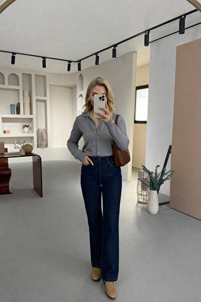 Sezgi Tekin Pantaloni din denim din seria Premium Straight croială bleumarin