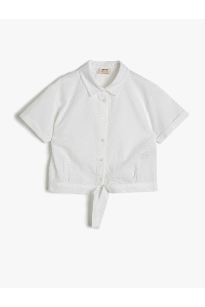 Koton Textured Poplin Fabric Tie-Waist Short Sleeve Shirt