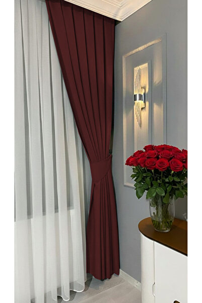 BD beyaz dokuma Bordo Pileli Kadifemsi Fon Perde Yüksek Kalite Tek Kanat