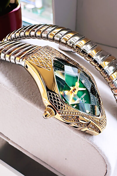 Daniel Klein ساعة ثعبان موديل - ساعة يد نسائية، حبل فولاذي ذهبي فضي مقاوم للماء - هدية سوار GDKB2011C4