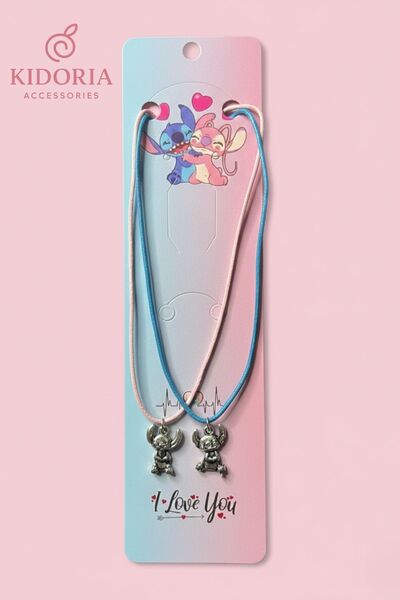 Kidoria 2'li Çocuk Arkadaşlık Kolyesi - Mavi ve Pembe Kordonlu Sevimli Karakt...