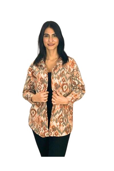 YusGos Women's single-pocket patterned thick lumberjack jacket shirt (orange)