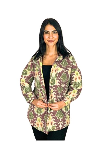 YusGos Women's Single Pocket Patterned Thick Lumberjack Jacket Shirt (Plum-Green)