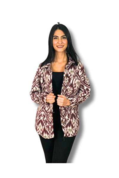 YusGos Women's Single Pocket Patterned Thick Lumberjack Jacket Shirt (Purple-...