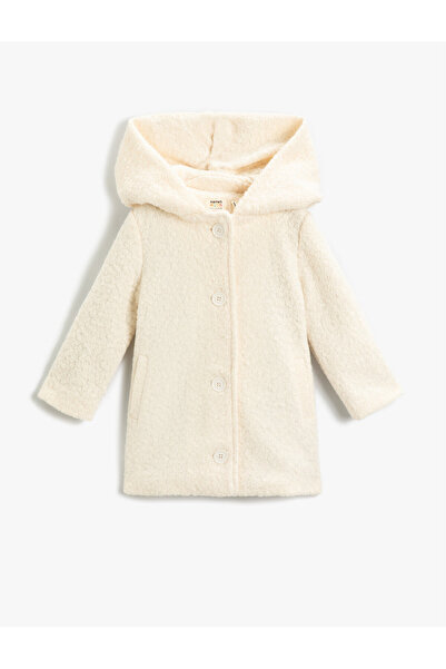 Koton Textured Hooded Coat Pocket Long Sleeve