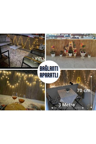 tunalar 70 Cm X 3 Metre Doğal Kamış Hasır Balkon Çiti