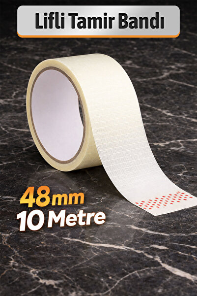 Badem10 Enine Boyuna Lifli Tamir Bandı 48mm x 10mt Şeffaf Ultra Güçlü Yapışkan Onarım ve İzolasyon Bandı