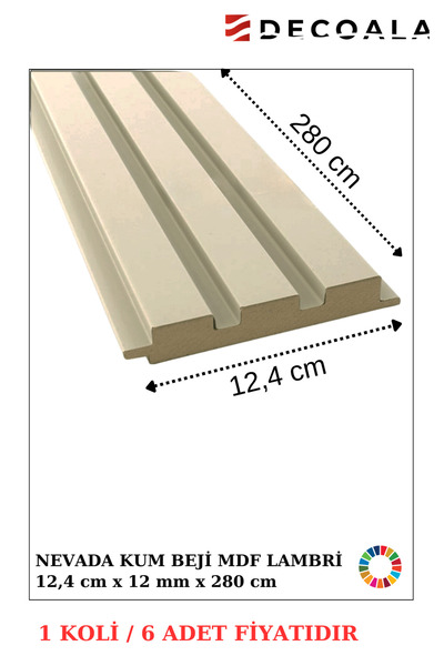 DECOALA MDF Tavan & Duvar Lambri Seti (10 Adet) 12x280 cm Kum Beji Ahşap Görünümlü Dekoratif Kaplama Paneli
