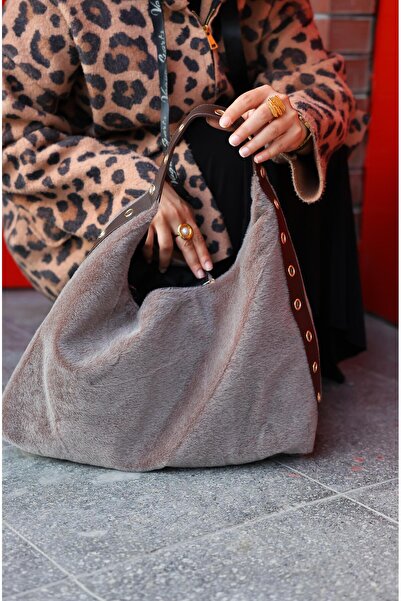 minebag Plush Textured Leather Detailed Viona Handbag Mink