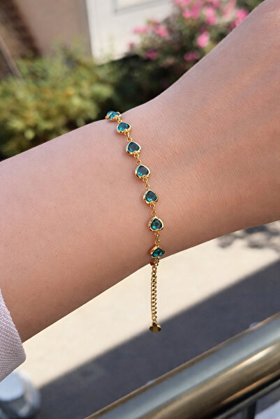 Gold Color Bracelet with Heart Zircon Gemstone 18 CM