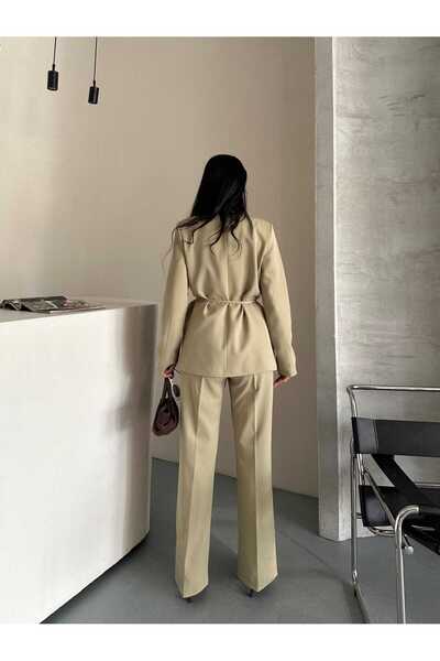MYGİYİMİSTANBUL BELDEN BAĞLAMALI BLAZER CEKET PANTOLON TAKIM ELBİSE
