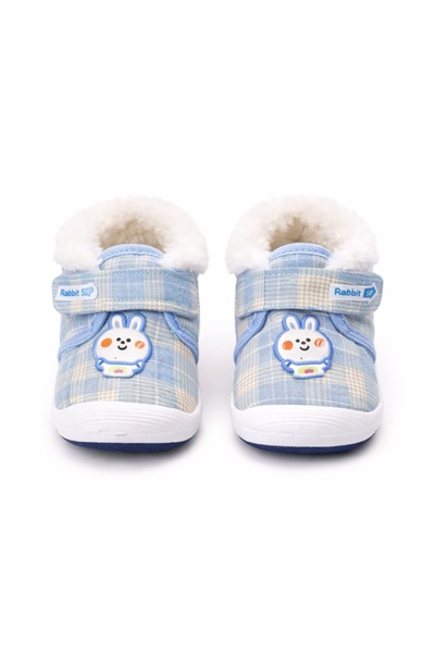 Superbaby Pantofi bleu pentru băieței pentru primii pași, îmblăniți, cu piuit...