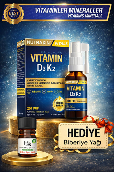 Nutraxin D3k2 Vitamini Içeren Sıvı Takviye Edici Gıda 207 Puf 30ml + Hrblsglk...