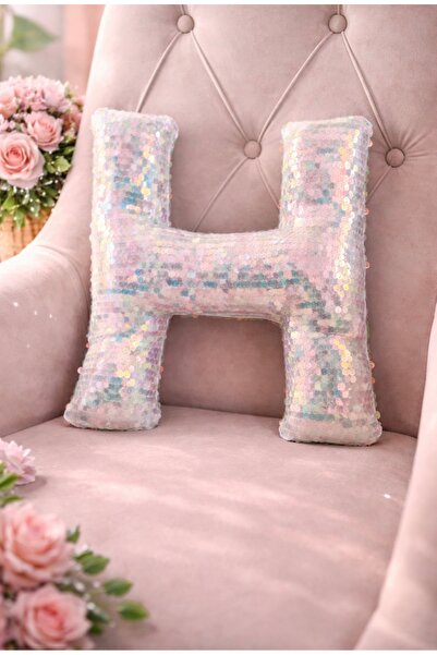 Mersii Harf Yastık Bebek Mavisi Hologram Payetli Elyaf Dolgulu Dekoratif Hedi...