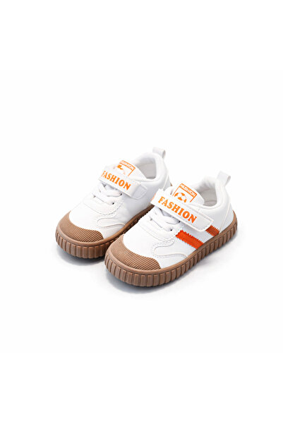 Superbaby Λευκά πάνινα παπούτσια με γκρι και πορτοκαλί ρίγες