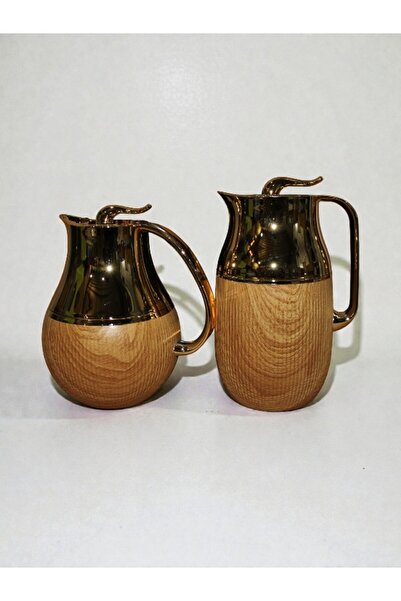 WDA طقم إبريق حراري، قارورة قهوة وشاي سعة 1 لتر، ذهبي وبني غامق، قطعتان