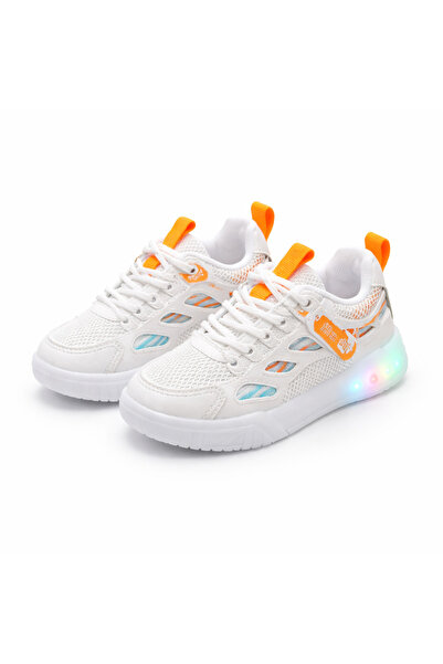 Superbaby Adidasi albi cu dungi colorate si luminite