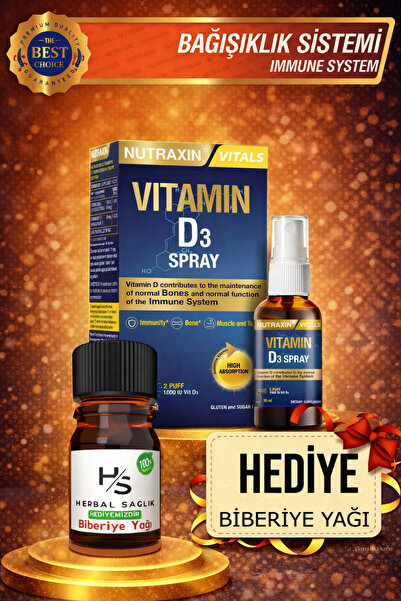 Nutraxin Vitamin D3 1.000 Iu Sprey 30 ml + Hrblsglk Biberiye Yağı (HEDİYE)