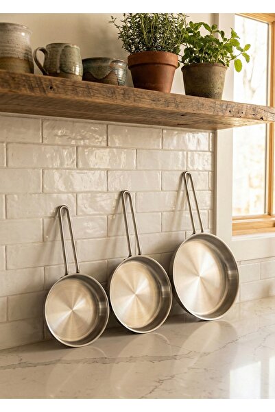 LinkaHome Paslanmaz Çelik Sosluk Tava Sunum Kahvaltı Takımı 3'lü Set 12-14-16 cm
