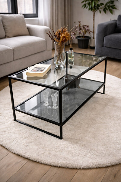 Home Lizbon Siyah Metal Füme Cam Orta Sehpa