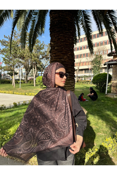 AMİNENESİL شال قطني ناعم بنمط عرقي من Aminenesil باللون البني