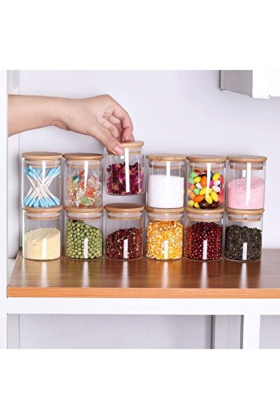 XIUWOO 12-Piece Food Storage Glass Jars with Bamboo Airtight Lids Clear 150ml