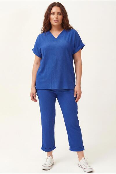 Ebsumu Plus Size Blue Capri Tracksuit Set