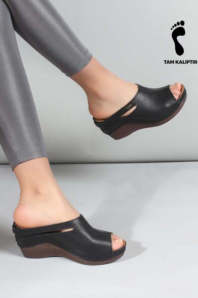 FAST STEP Genuine Leather Women's Wedge Heel Slippers 972Za1001